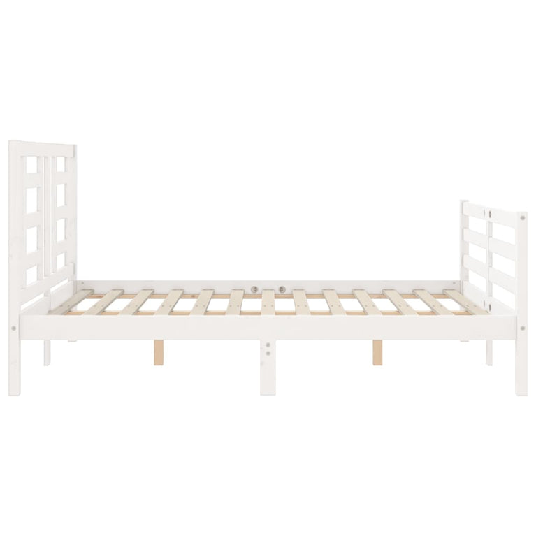 Bedframe met hoofdbord massief hout wit 120x200 cm