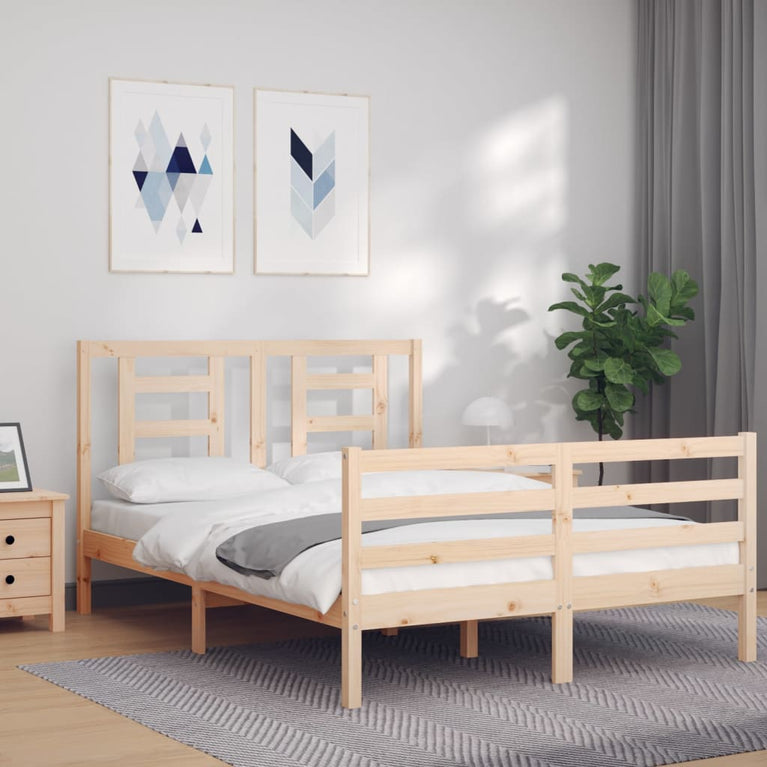 Bedframe met hoofdbord massief hout 140x200 cm
