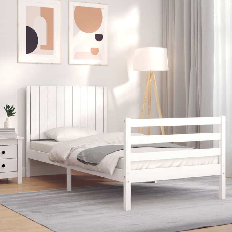 Bedframe met hoofdbord massief hout wit 3FT Single