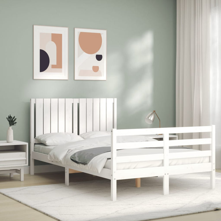 Bedframe met hoofdbord massief hout wit 4FT Small Double