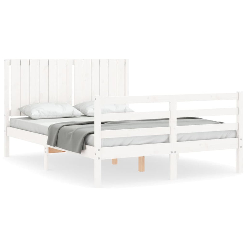 Bedframe met hoofdbord massief hout wit 140x190 cm