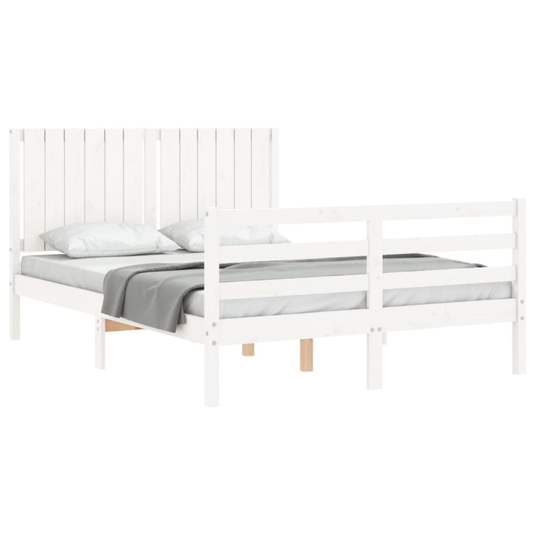 Bedframe met hoofdbord massief hout wit 140x190 cm