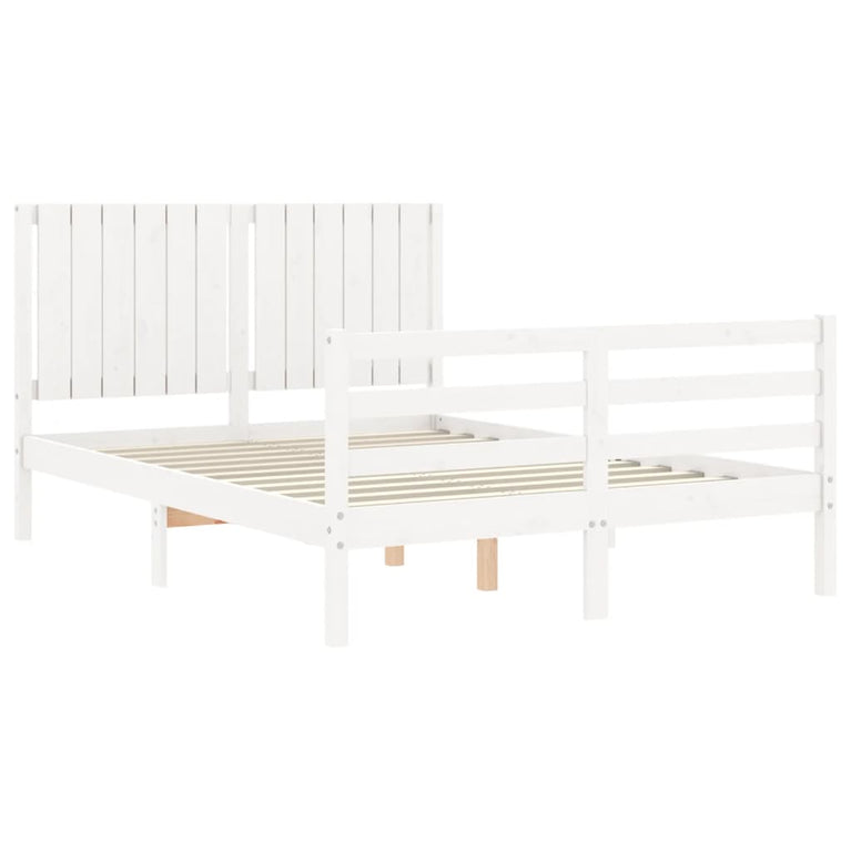 Bedframe met hoofdbord massief hout wit 140x190 cm