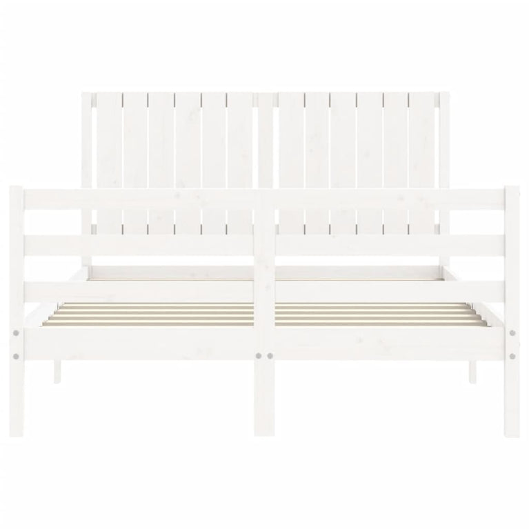 Bedframe met hoofdbord massief hout wit 140x190 cm