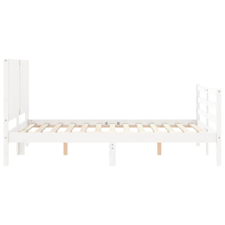 Bedframe met hoofdbord massief hout wit 140x190 cm