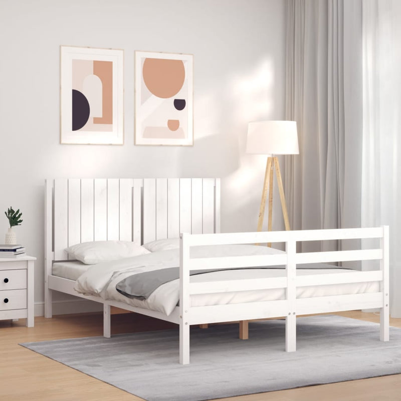 Bedframe met hoofdbord massief hout wit 140x190 cm
