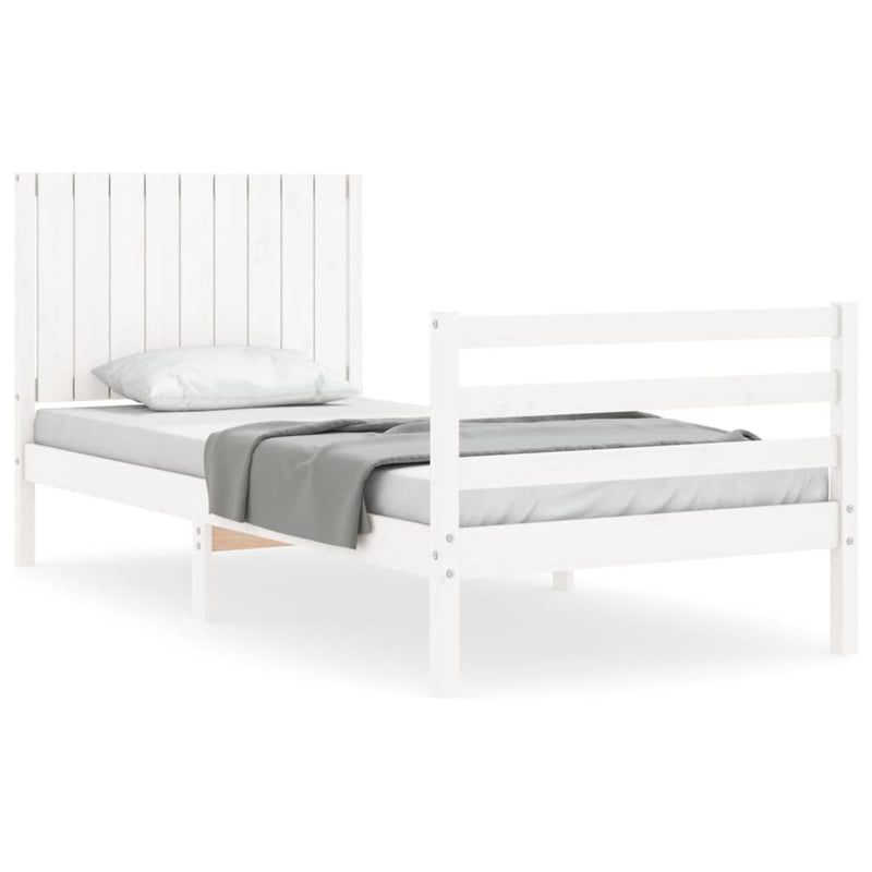 Bedframe met hoofdbord massief hout wit 90x200 cm