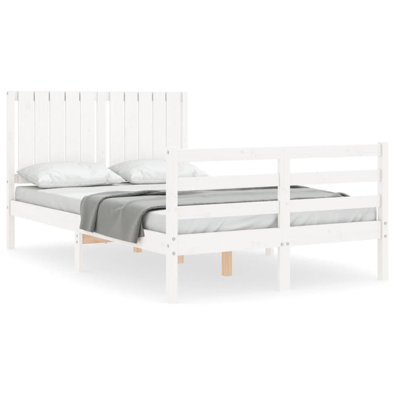 Bedframe met hoofdbord massief hout wit 120x200 cm