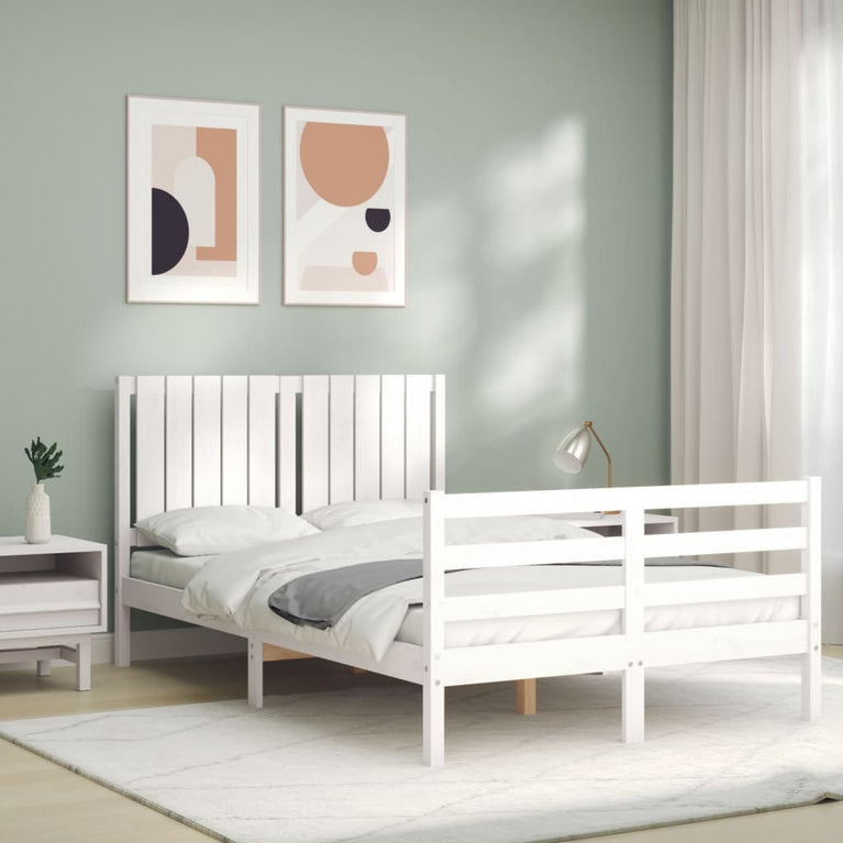 Bedframe met hoofdbord massief hout wit 120x200 cm