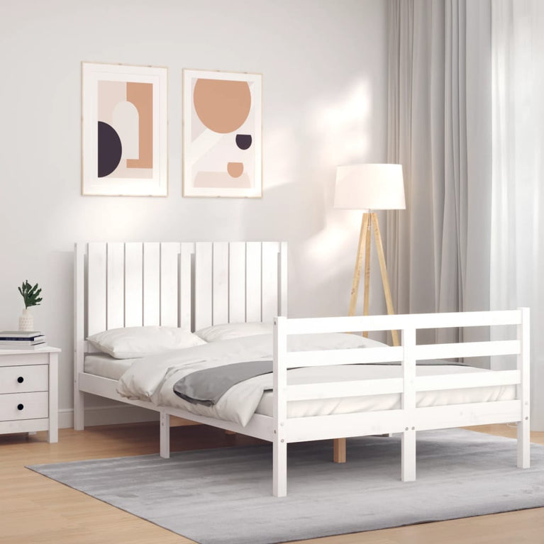 Bedframe met hoofdbord massief hout wit 120x200 cm