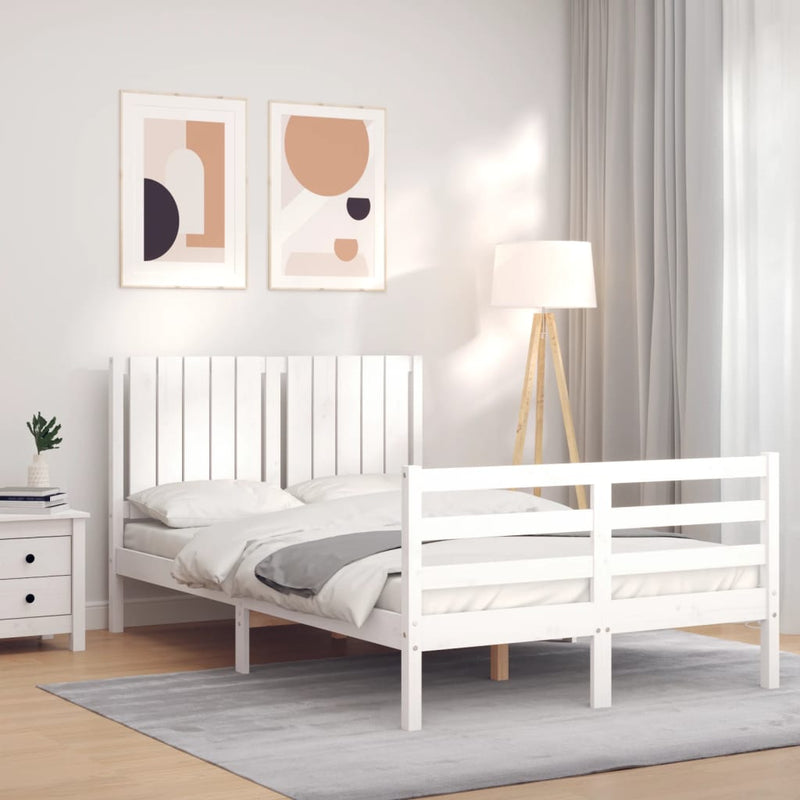 Bedframe met hoofdbord massief hout wit 120x200 cm