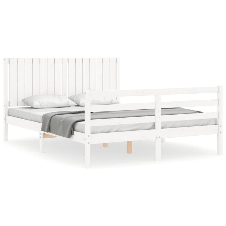 Bedframe met hoofdbord massief hout wit 5 FT King Size