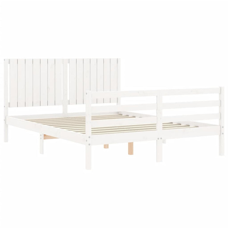 Bedframe met hoofdbord massief hout wit 5 FT King Size