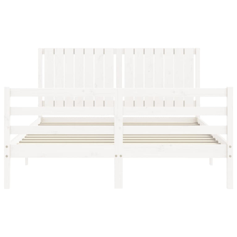 Bedframe met hoofdbord massief hout wit 5 FT King Size