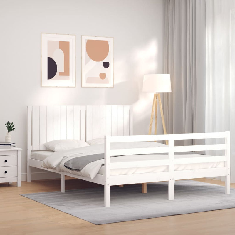 Bedframe met hoofdbord massief hout wit 5 FT King Size