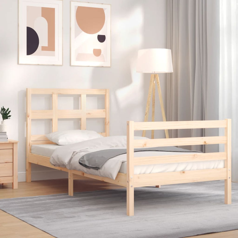 Bedframe met hoofdbord massief hout 3FT Single