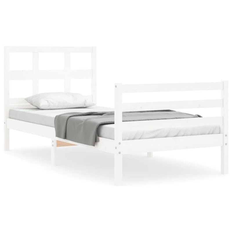 Bedframe met hoofdbord massief hout wit 3FT Single