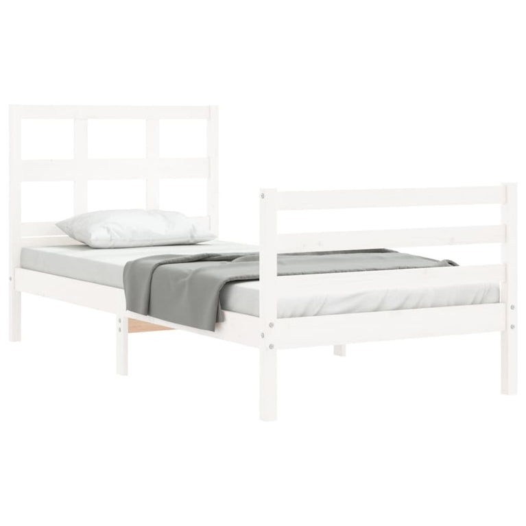 Bedframe met hoofdbord massief hout wit 3FT Single