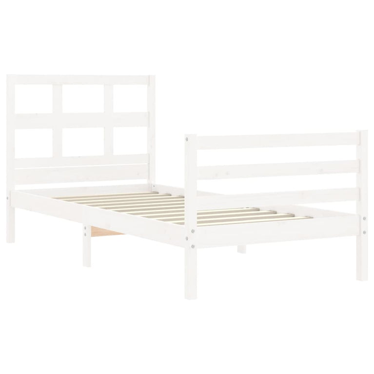 Bedframe met hoofdbord massief hout wit 3FT Single