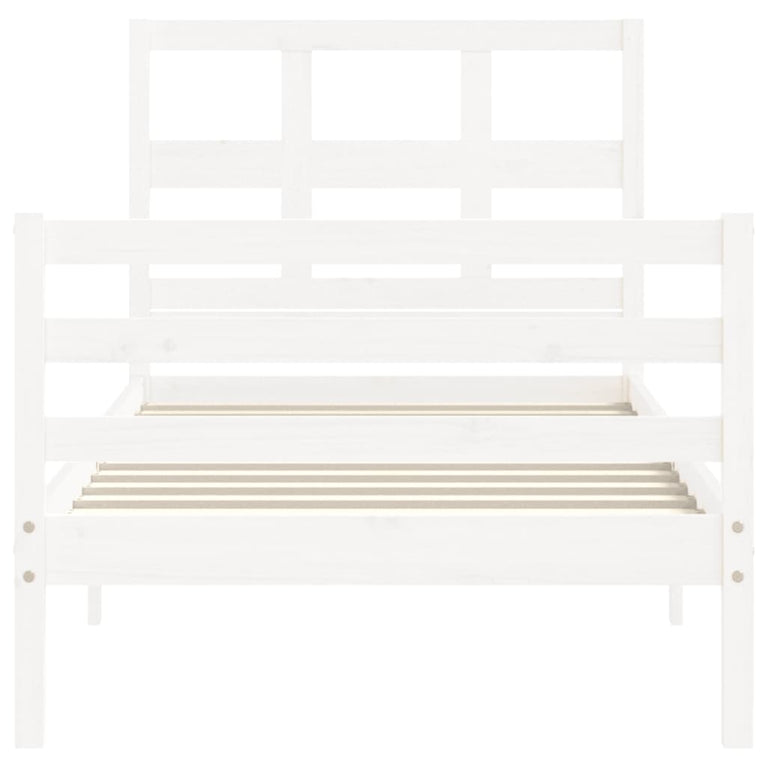Bedframe met hoofdbord massief hout wit 3FT Single