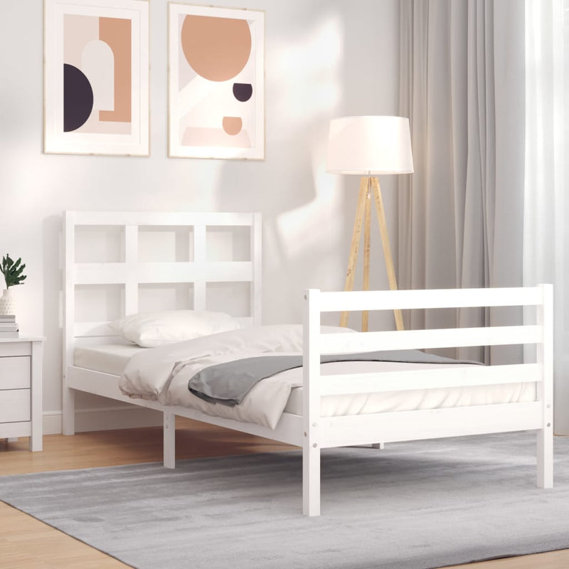 Bedframe met hoofdbord massief hout wit 3FT Single
