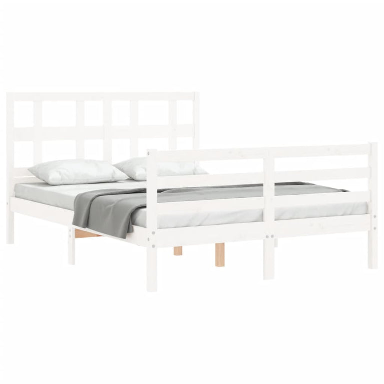 Bedframe met hoofdbord massief hout wit 140x190 cm