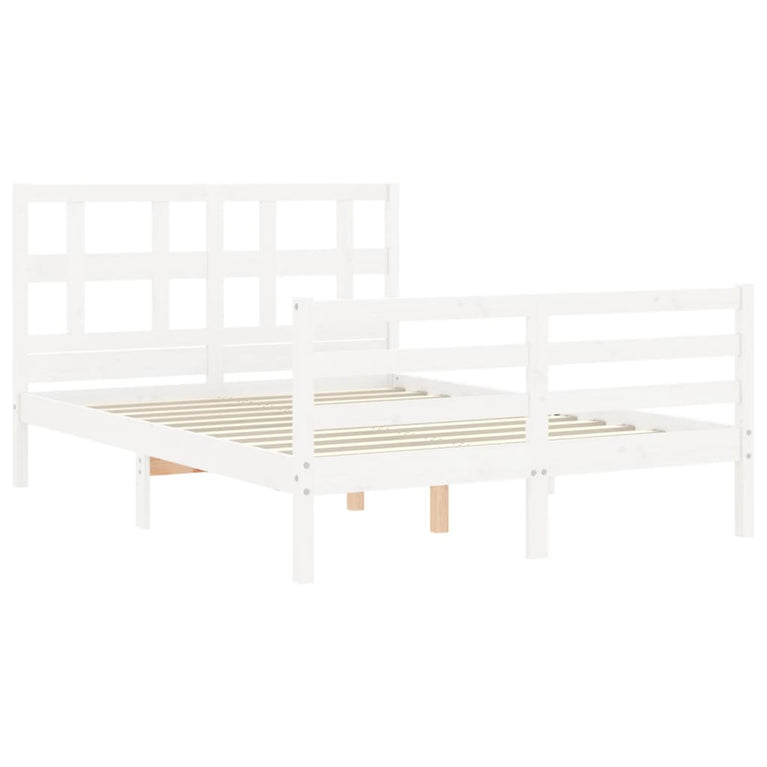 Bedframe met hoofdbord massief hout wit 140x190 cm