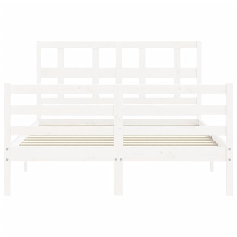 Bedframe met hoofdbord massief hout wit 140x190 cm