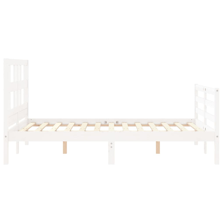 Bedframe met hoofdbord massief hout wit 140x190 cm