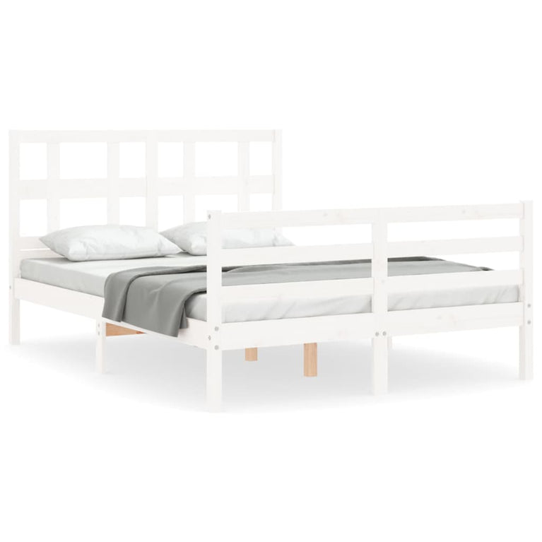 Bedframe met hoofdbord massief hout wit 120x200 cm