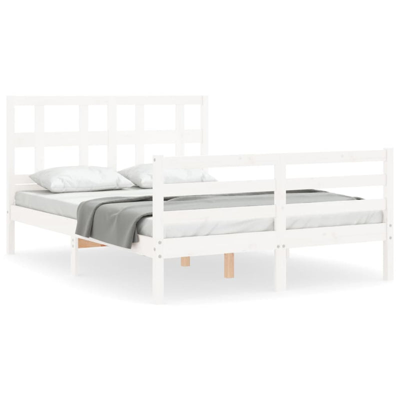 Bedframe met hoofdbord massief hout wit 120x200 cm