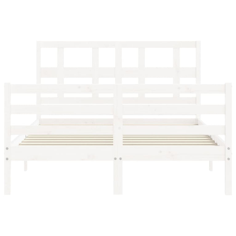 Bedframe met hoofdbord massief hout wit 120x200 cm