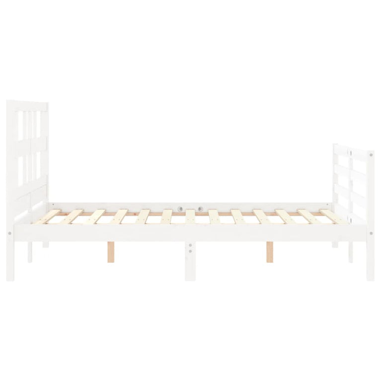Bedframe met hoofdbord massief hout wit 120x200 cm