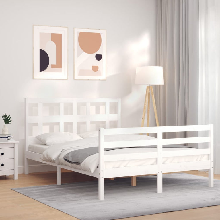 Bedframe met hoofdbord massief hout wit 120x200 cm