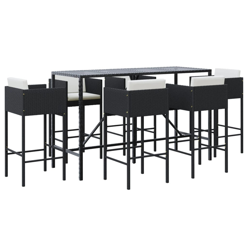 7-delige Tuinbarset met kussens poly rattan zwart MeubelReus