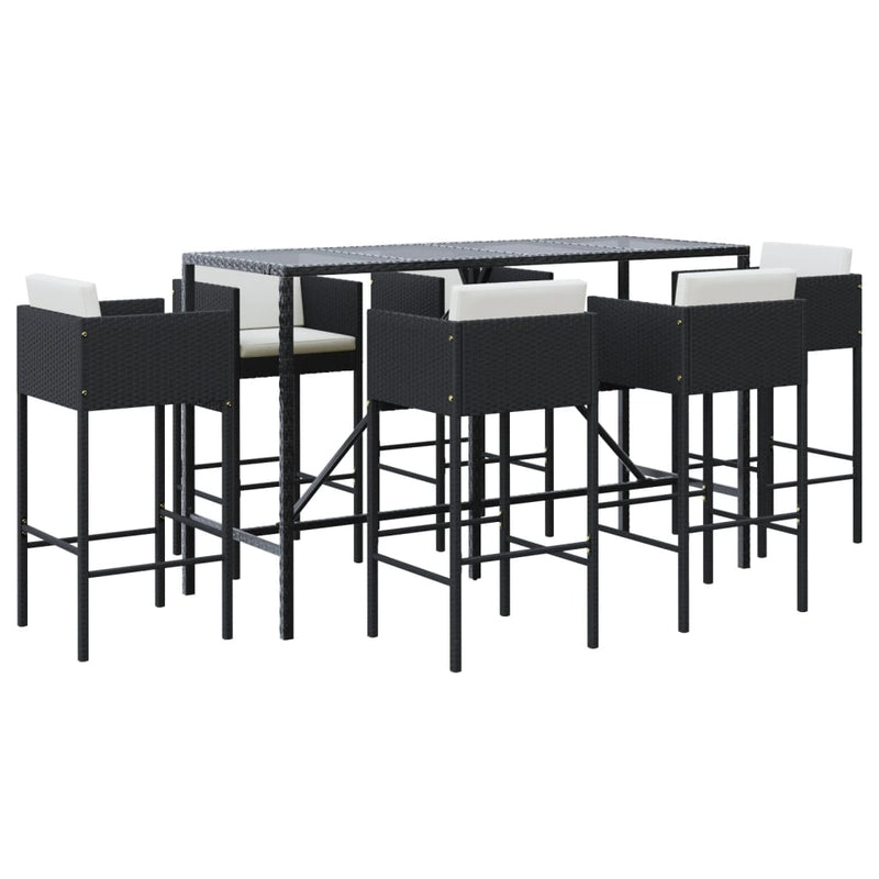 7-delige Tuinbarset met kussens poly rattan zwart MeubelReus