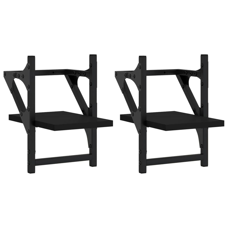 Wandschappen met stangen 2 st 20x25x30 cm zwart MeubelReus