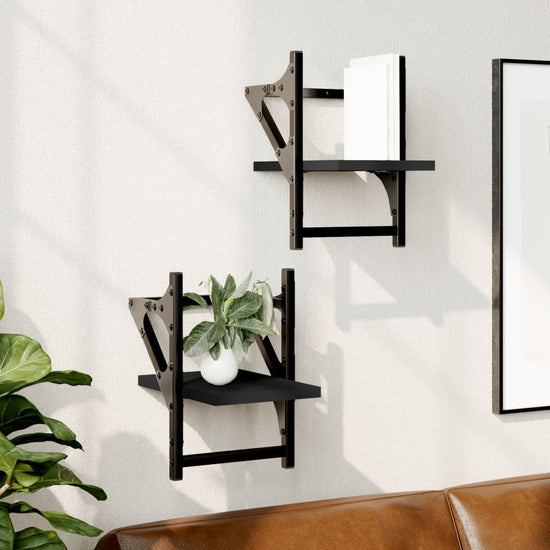 Wandschappen met stangen 2 st 20x25x30 cm zwart MeubelReus
