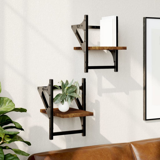 Wandschappen met stangen 2 st 20x25x30 cm gerookt eikenkleurig MeubelReus