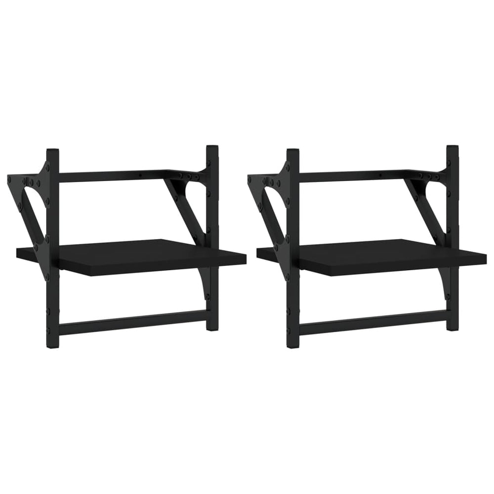 Wandschappen met stangen 2 st 30x25x30 cm zwart MeubelReus