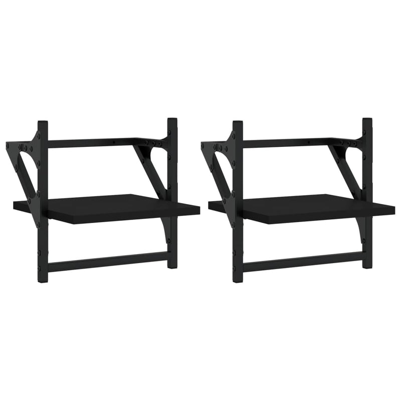 Wandschappen met stangen 2 st 30x25x30 cm zwart MeubelReus