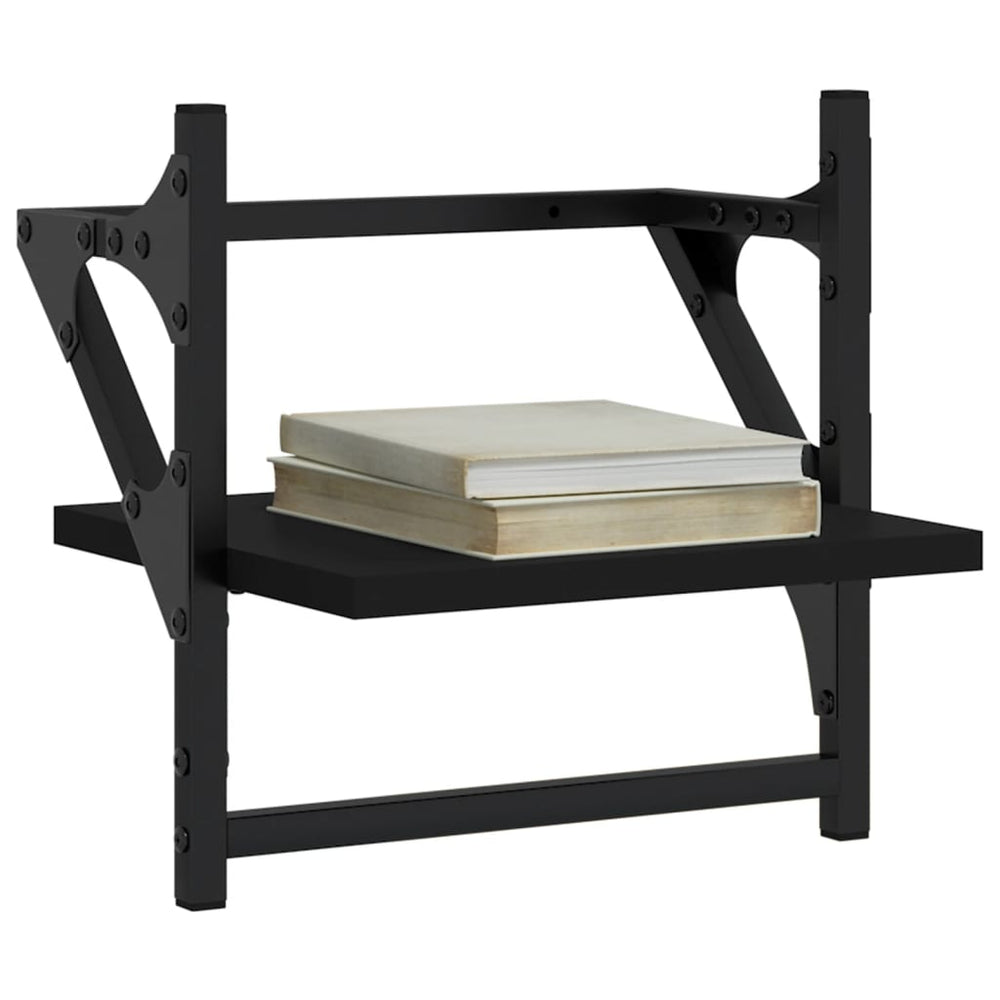 Wandschappen met stangen 2 st 30x25x30 cm zwart MeubelReus