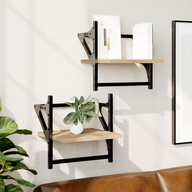 Wandschappen met stangen 2 st 30x25x30 cm sonoma eikenkleurig MeubelReus