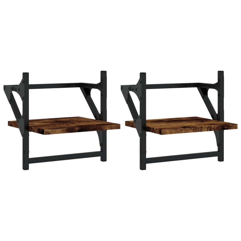 Wandschappen met stangen 2 st 30x25x30 cm gerookt eikenkleurig MeubelReus