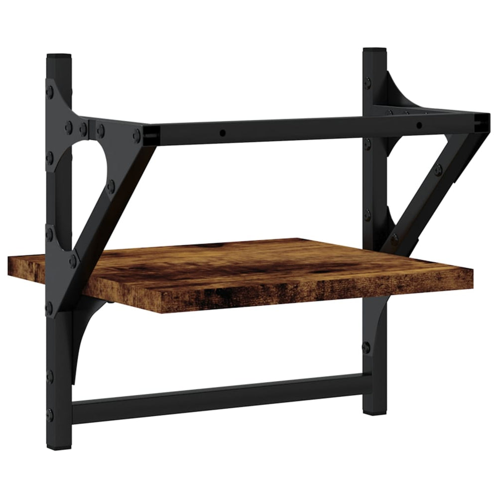 Wandschappen met stangen 2 st 30x25x30 cm gerookt eikenkleurig MeubelReus