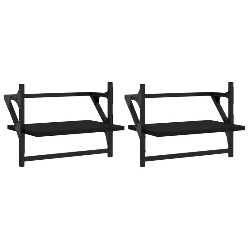 Wandschappen met stangen 2 st 40x25x30 cm zwart MeubelReus