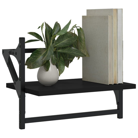 Wandschappen met stangen 2 st 40x25x30 cm zwart MeubelReus