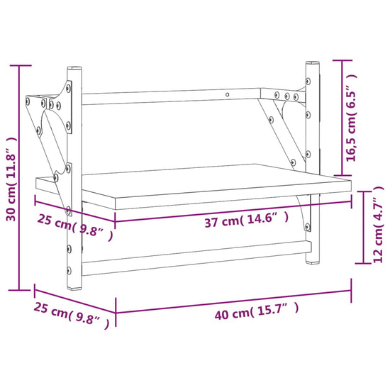 Wandschappen met stangen 2 st 40x25x30 cm zwart MeubelReus