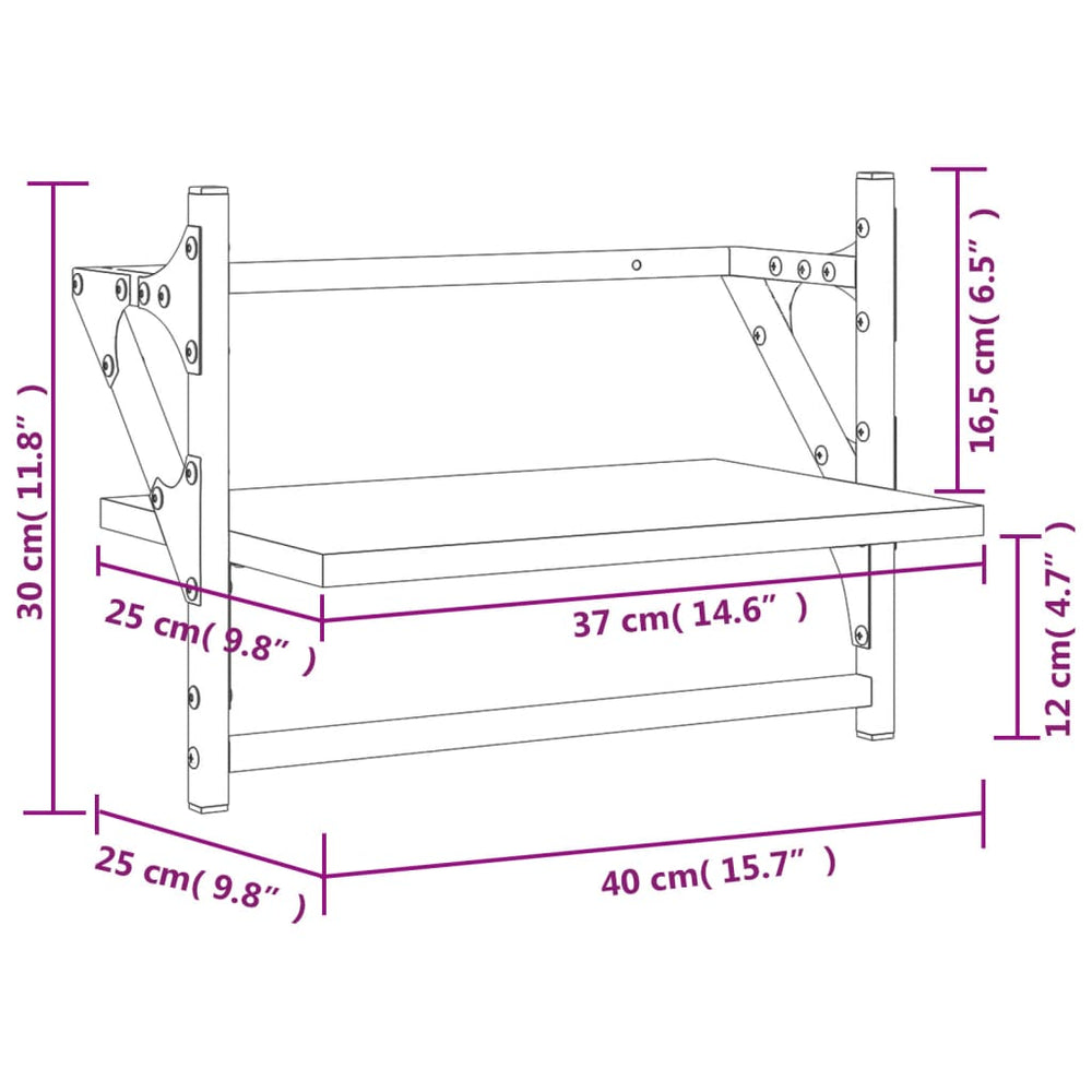Wandschappen met stangen 2 st 40x25x30 cm sonoma eikenkleurig MeubelReus