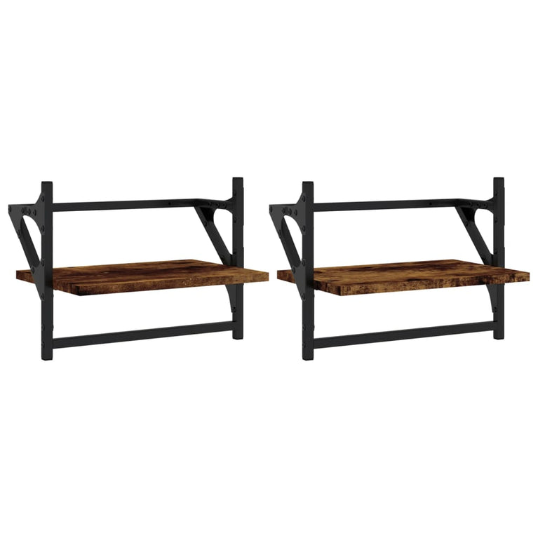 Wandschappen met stangen 2 st 40x25x30 cm gerookt eikenkleurig MeubelReus